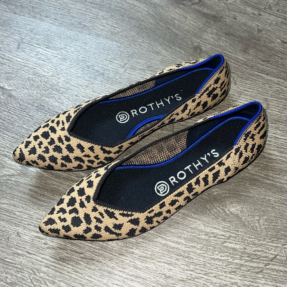 Rothy's Leopard Print Pointed Flats - Tan & Black